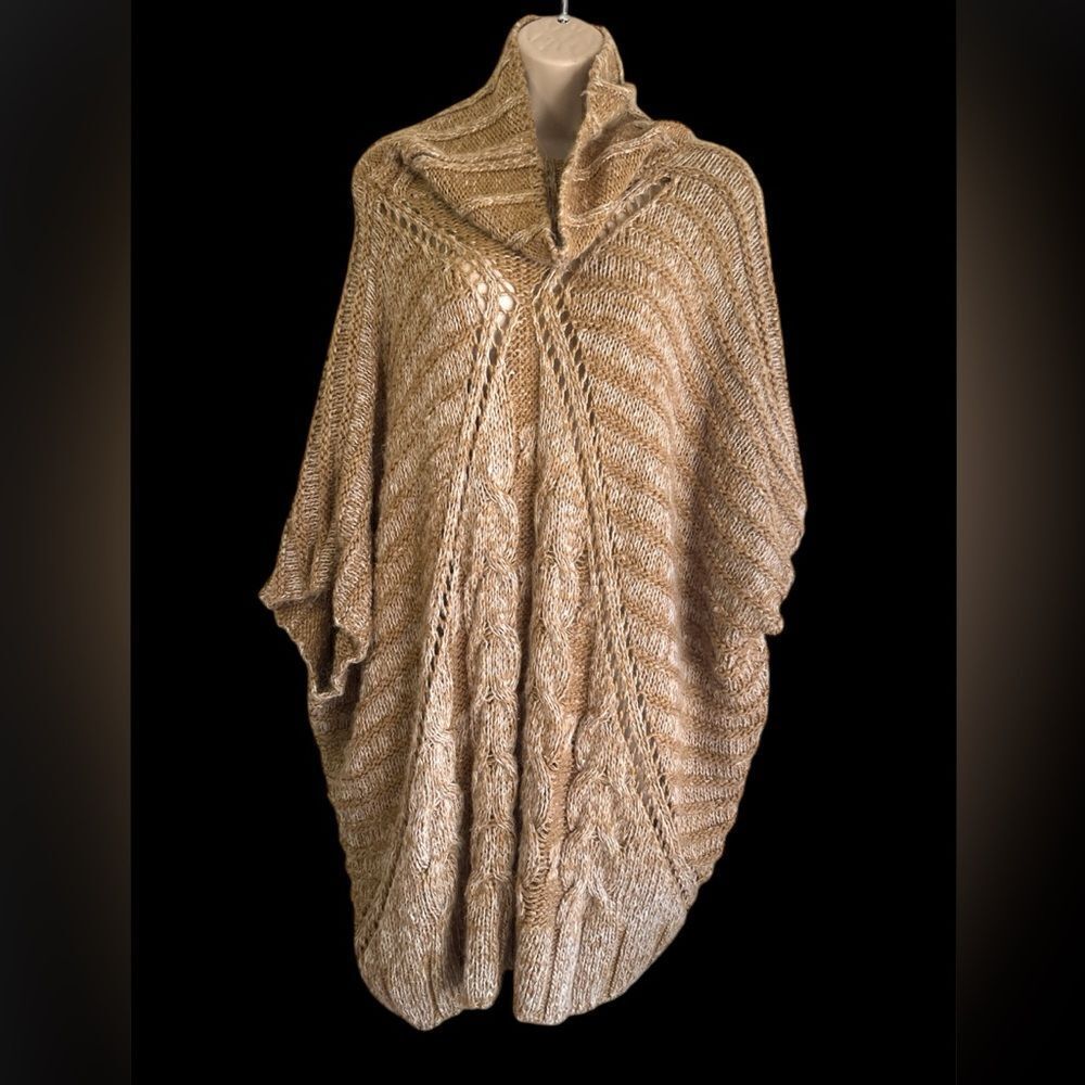 Buffalo David Bitton Wool Blend Knit chunky Pancho Women’s Brown Cowl Neck XL